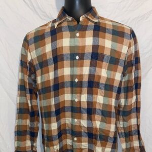J.Crew Plaid 100% Cotton Brown Long Sleeve Shirt Size Large